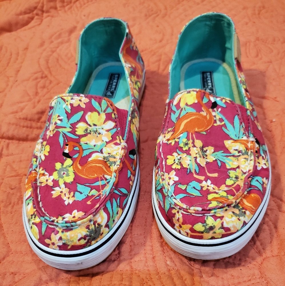 🌴Tropical Flamingo accented Sperry shoes